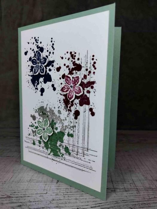 Grußkarte mit Blüten Grün handgemacht